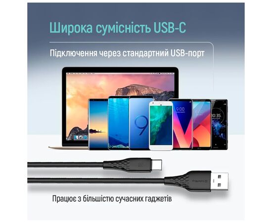 Дата кабель USB 2.0 AM to USB-C 1.0m 3A textured PVC black ColorWay (CW-CBUC094-BK), изображение 7