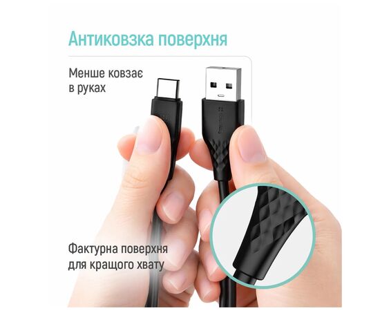 Дата кабель USB 2.0 AM to USB-C 1.0m 3A textured PVC black ColorWay (CW-CBUC094-BK), изображение 9
