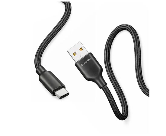 Дата кабель USB 2.0 AM to USB-C 1.0m 3A TPE embossed black ColorWay (CW-CBUC101-BK), изображение 2