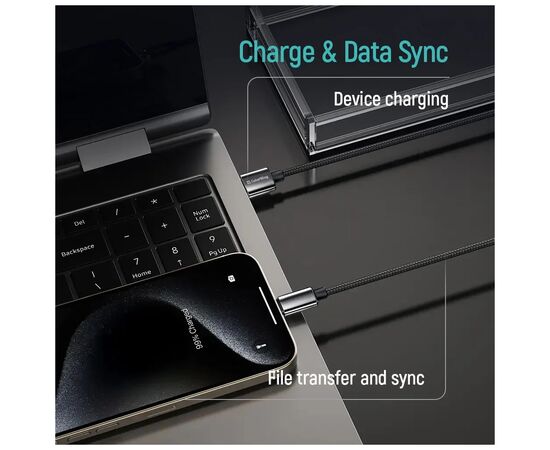 Дата кабель USB 2.0 AM to USB-C 1.0m 3A zinc alloy braided black ColorWay (CW-CBUC098-BK), изображение 10
