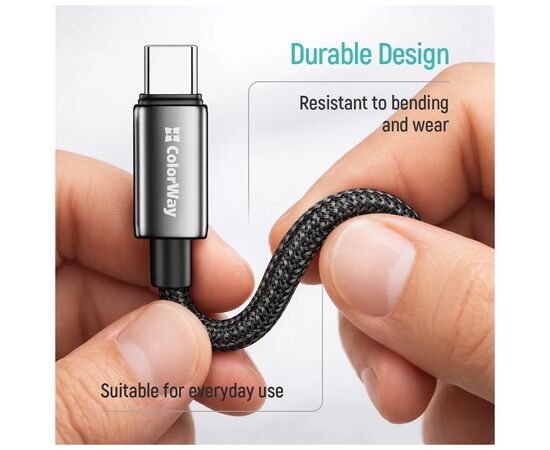 Дата кабель USB 2.0 AM to USB-C 1.0m 3A zinc alloy braided black ColorWay (CW-CBUC098-BK), изображение 11