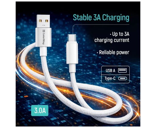 Дата кабель USB 2.0 AM to USB-C 2.0m 3A zinc alloy braided white ColorWay (CW-CBUC099-WT), изображение 10