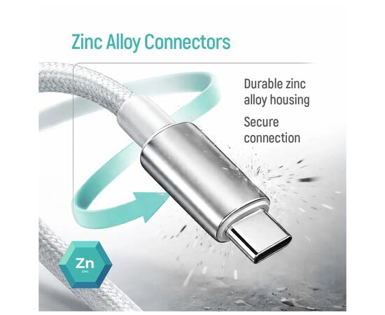 Дата кабель USB 2.0 AM to USB-C 2.0m 3A zinc alloy braided white ColorWay (CW-CBUC099-WT), изображение 8