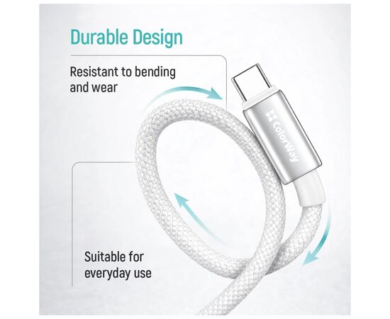 Дата кабель USB 2.0 AM to USB-C 2.0m 3A zinc alloy braided white ColorWay (CW-CBUC099-WT), изображение 9