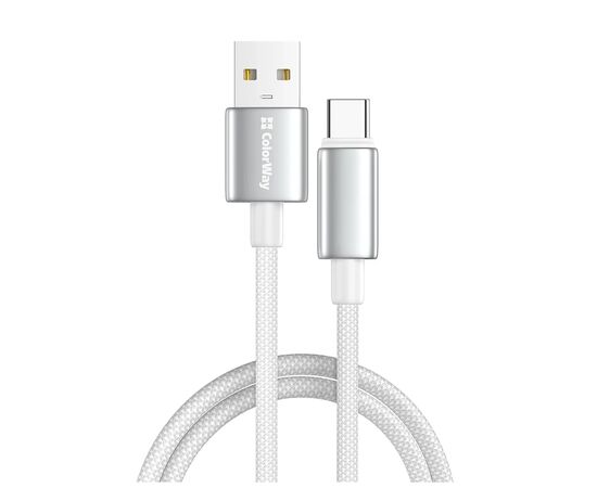 Дата кабель USB 2.0 AM to USB-C 2.0m 3A zinc alloy braided white ColorWay (CW-CBUC099-WT)
