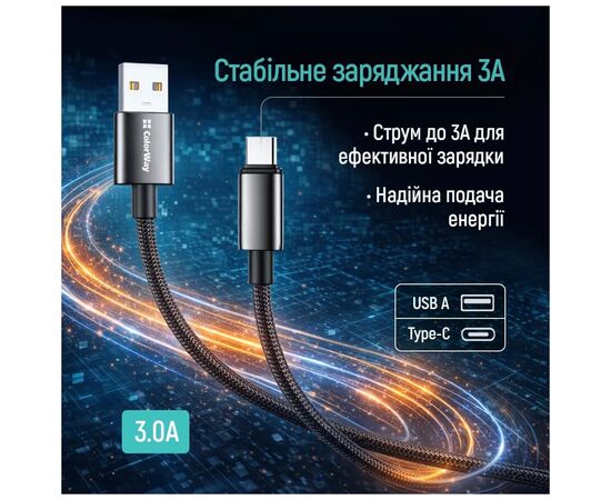 Дата кабель USB 2.0 AM to USB-C 2.0m 3A zinc alloy braided black ColorWay (CW-CBUC099-BK), изображение 6