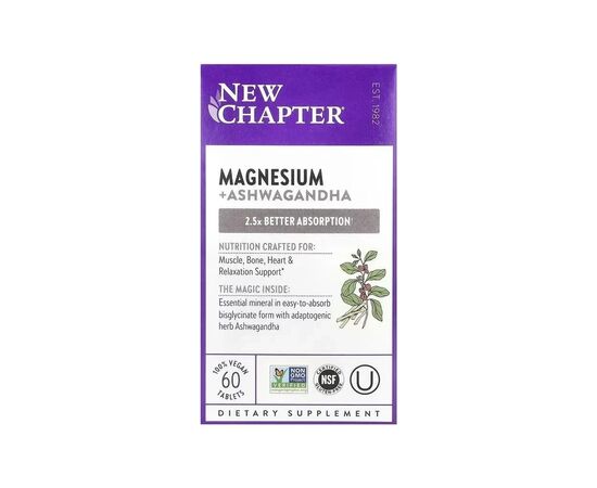 Мінерали New Chapter Магній та Ашваганда, Magnesium + Ashwagandha, 60 таблеток (NCR-90243)