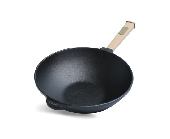 Сковорода Brizoll чавунна WOK з дерев'яною ручкою 2,8 л 260х80 мм (W26H)