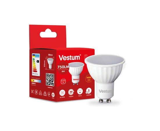 Лампочка Vestum MR16 8W 3000K 220V GU10 (1-VS-1507), изображение 2