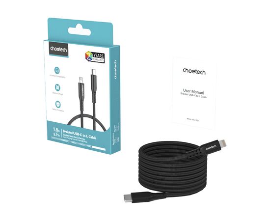 Дата кабель USB-C to Lightning 1.8m MFi PD20W braided black Choetech (XCL-1021-BK), изображение 3