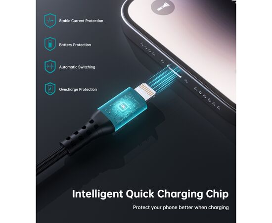Дата кабель USB-C to Lightning 1.8m MFi PD20W braided black Choetech (XCL-1021-BK), изображение 5