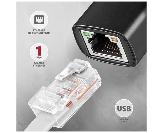 Переходник USB-C to RJ45 Ethernet 1000Mbps black AXAGON (ADE-ARC), изображение 2