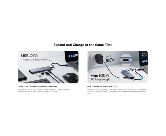 Концентратор Cudy USB-C 5-in-1 1xHDMI 4K + 1xUSB-C PD100W + 1xUSB 3.0 5Gbps + 2xUSB 2.0 (UH405), изображение 5