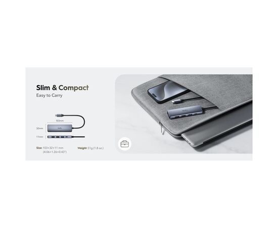 Концентратор Cudy USB-C 5-in-1 1xHDMI 4K + 1xUSB-C PD100W + 1xUSB 3.0 5Gbps + 2xUSB 2.0 (UH405), изображение 6