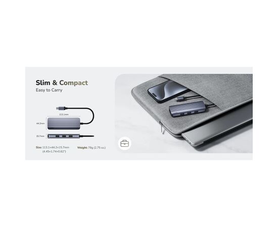 Концентратор Cudy USB-C 6-in-1 1xHDMI 4K + 1xUSB-C + 1xUSB 3.0 5Gbps + 2xUSB 2.0 (UH606), изображение 7