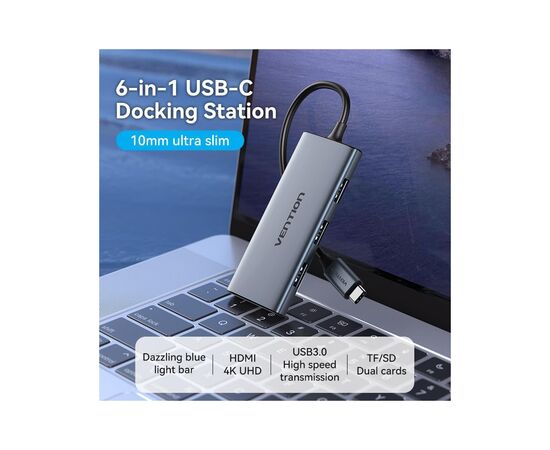 Концентратор Vention USB-C 6-in-1 3xUSB 3.0 + HDMI 4K30Hz + SD/TF 0.15m (TOOHB), изображение 5
