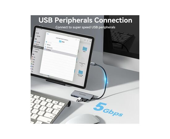 Концентратор Vention USB-C 6-in-1 3xUSB 3.0 + HDMI 4K30Hz + SD/TF 0.15m (TOOHB), изображение 7