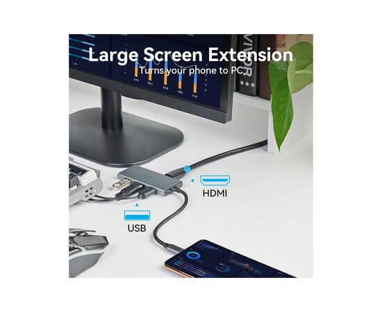Концентратор Vention USB-C 6-in-1 3xUSB 3.0 + HDMI 4K30Hz + SD/TF 0.15m (TOOHB), изображение 9