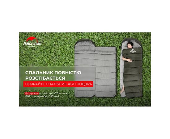 Спальный мешок Naturehike U350 NH20MSD07 Hollow Cotton Left Green (6927595767238-L), изображение 11