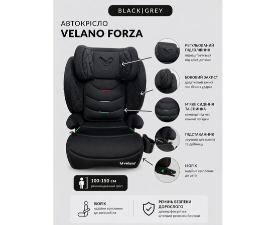 Автокресло Velano Forza i-Size 100150 см, ISOFIX, black (48411), изображение 6
