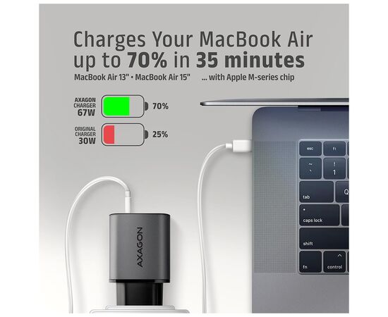 Зарядний пристрій AXAGON 1xUSB-C PD67W + 1xUSB QC4+ PPS gray (ACU-PQ67), зображення 6