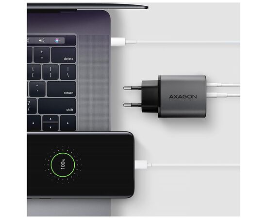 Зарядний пристрій AXAGON 1xUSB-C PD67W + 1xUSB QC4+ PPS gray (ACU-PQ67), зображення 9