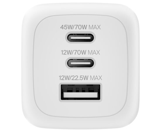 Зарядное устройство Belkin 2xUSB-C + 1xUSB PD70W PPS GaN white (WCH018HQWH), изображение 8