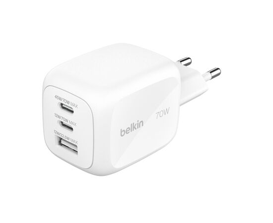 Зарядное устройство Belkin 2xUSB-C + 1xUSB PD70W PPS GaN white (WCH018HQWH)