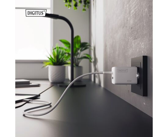 Зарядний пристрій Digitus 1xUSB-C + 1xUSB PD45W GaN white (DA-10302), зображення 2