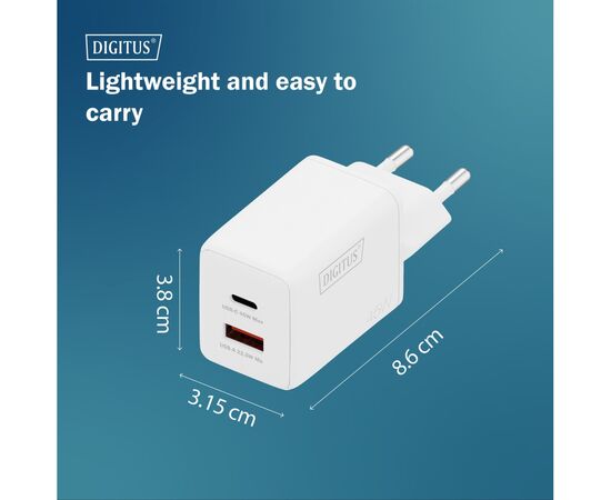 Зарядний пристрій Digitus 1xUSB-C + 1xUSB PD45W GaN white (DA-10302), зображення 7