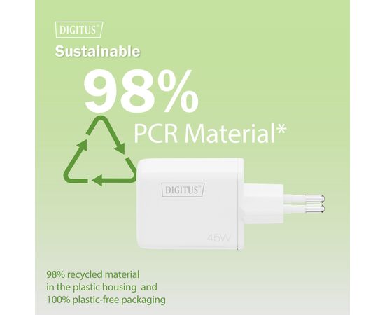 Зарядное устройство Digitus 1xUSB-C + 1xUSB PD45W GaN white (DA-10302), изображение 8