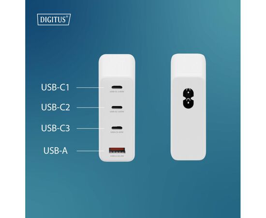 Зарядний пристрій Digitus 3xUSB-C + 1xUSB PD140W GaN white (DA-10305), зображення 6