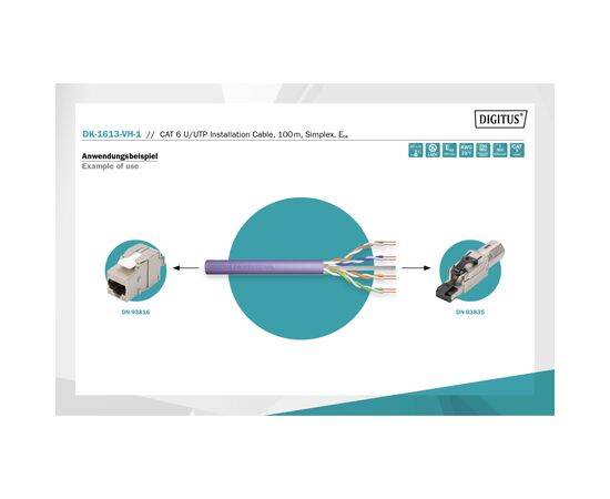 Кабель мережевий Digitus UTP 100м, cat.6, AWG 23/1, CU, LSZH-1, violet (U-UTP) (DK-1613-VH-1), зображення 8