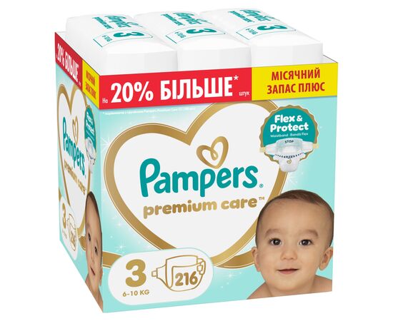 Подгузники Pampers Premium Care Розмір 3 (6-10 кг) 216 шт (8006530223539)