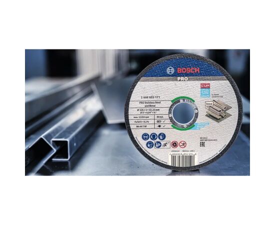 Круг отрезной Bosch Professional, для нержавеющей стали и металла, 125×1×22.23 mm (2.608.603.171), изображение 8