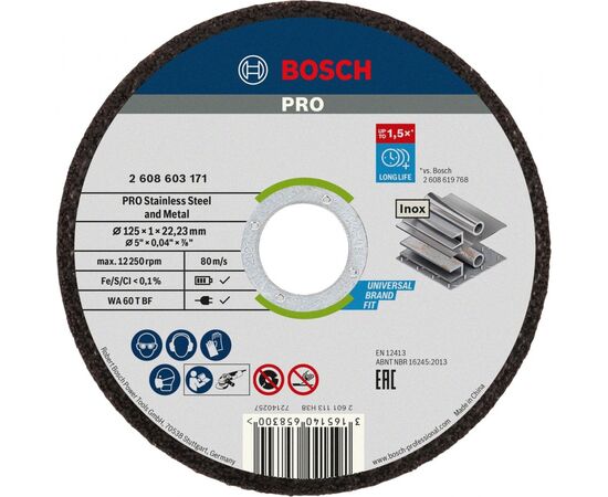 Круг отрезной Bosch Professional, для нержавеющей стали и металла, 125×1×22.23 mm (2.608.603.171)