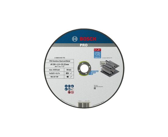 Круг отрезной Bosch Professional, для нержавеющей стали и металла, 230×1.9×22.23 mm (2.608.619.773)