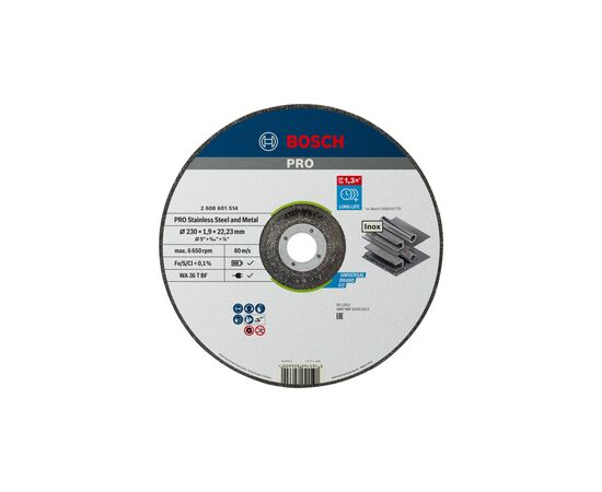 Круг отрезной Bosch Professional, для нержавеющей стали и металла, 230×1.9×22.23 mm (2.608.601.514)