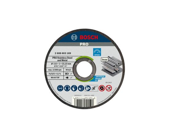 Круг отрезной Bosch Professional, для нержавеющей стали и металла, 115×1×22.23 мм (2.608.603.169)