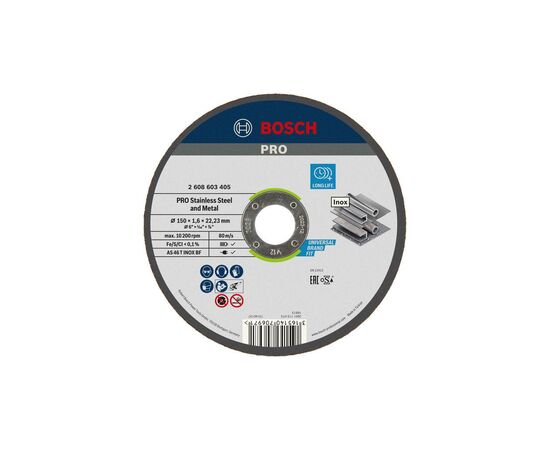 Круг отрезной Bosch Professional, для нержавеющей стали и металла, 150×1.6×22.23 mm (2.608.603.405)