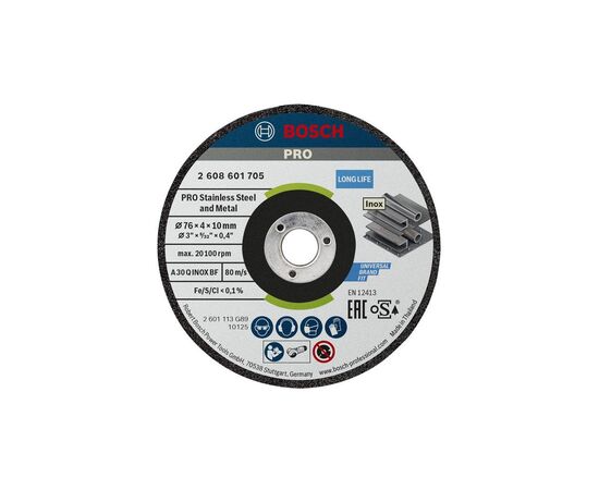 Круг отрезной Bosch Professional, для нержавеющей стали и металла, 76×4×10 мм, 2 шт (2.608.601.705)
