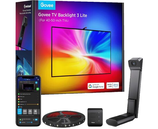 Світлодіодна стрічка Govee Набір H6097 TV Backlight 3 Lite 40-50'', RGBICW, WI-FI/Bluetooth, чорний (H60973D1), зображення 10