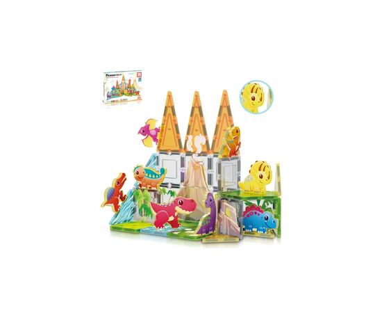 Конструктор Picasso магнитный Tiles Dinosaur Set с 8 фигурками динозавров 38 деталей (817338028848), изображение 3