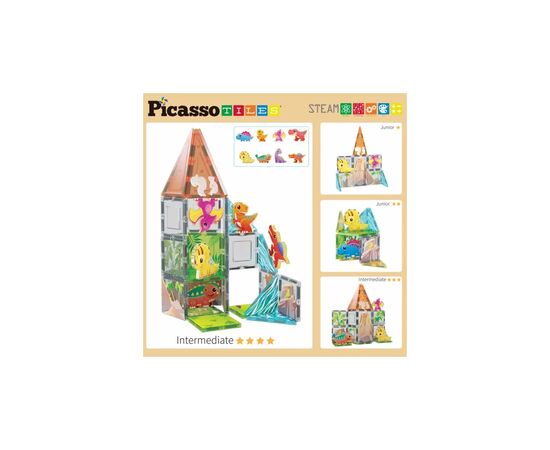Конструктор Picasso магнитный Tiles Dinosaur Set с 8 фигурками динозавров 38 деталей (817338028848), изображение 4