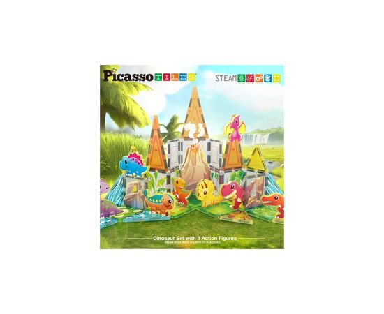 Конструктор Picasso магнитный Tiles Dinosaur Set с 8 фигурками динозавров 38 деталей (817338028848), изображение 7