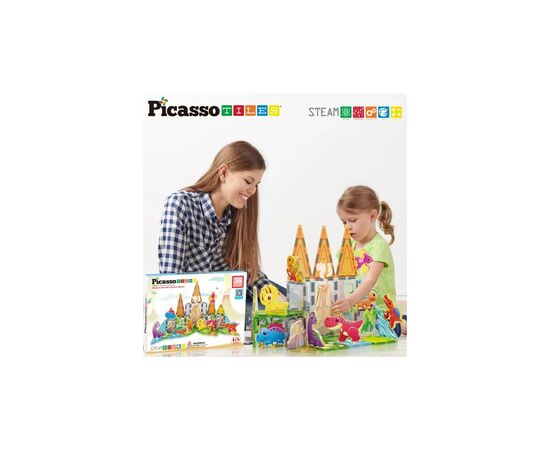 Конструктор Picasso магнитный Tiles Dinosaur Set с 8 фигурками динозавров 38 деталей (817338028848), изображение 8