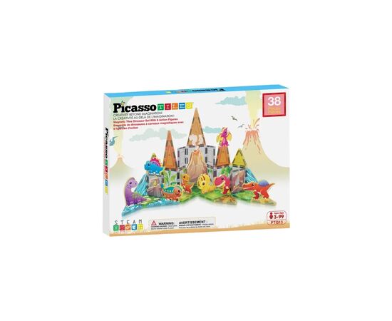 Конструктор Picasso магнитный Tiles Dinosaur Set с 8 фигурками динозавров 38 деталей (817338028848)