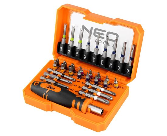 Набір біт Neo Tools 1/4", бітотримач, PH R HT TT, кейс, 31шт (56-602)