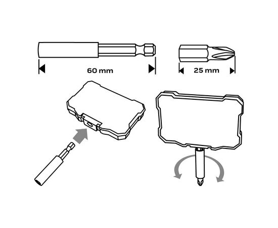 Набір біт Neo Tools 1/4", бітотримач, PH PZ TH, 25mm, сталь S2, кейс, 8шт (56-614), зображення 2