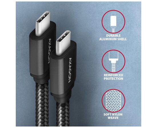 Дата кабель USB-C to USB-C 1.0m v3.2 Gen 1 PD 60W 3A black AXAGON (BUCM3-CM10AB), изображение 3